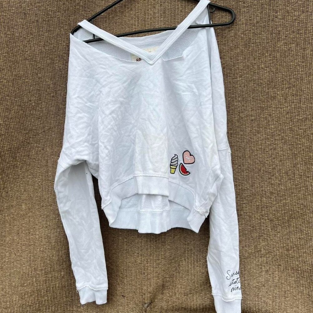 Hollister White Cardigan Women’s Sz M Hearts Ice Cream Love Theme